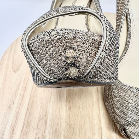 Enzo Angiolini Gold Glitter Peep Toe Platform Heels Demario Leather 9 M - Picture 15 of 16